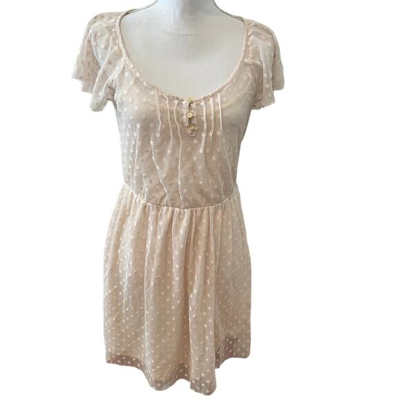 Zara Sheer Swiss Dot Short Sleeve Feminine Dress Cream M - Picture 1 of 6